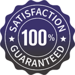 Emblem depicting '100% satisfaction guaranteed'.