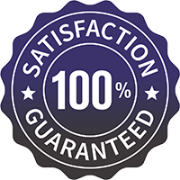 Emblem depicting '100% satisfaction guaranteed'.